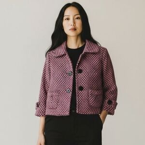 Sashimi Women's Small Pink Black Houndstooth Wool Blend Cropped Jacket Retro VTG